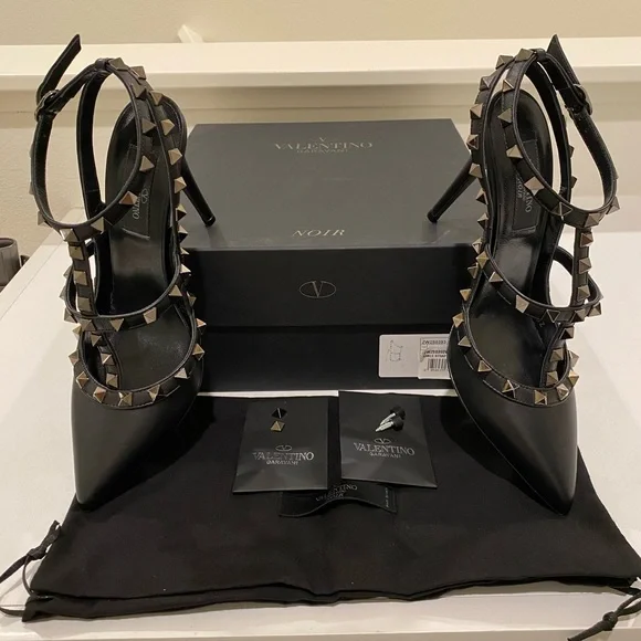 Valentino Rockstud Slingback 100 Noir Black Calfskin Ruthenium Hardware 36.5 6.5 - Picture 6 of 6